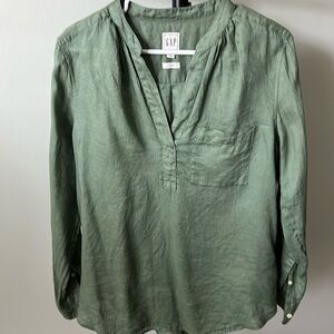 GAP Mint Green 100% Linen Tunic Top Shirt Size M